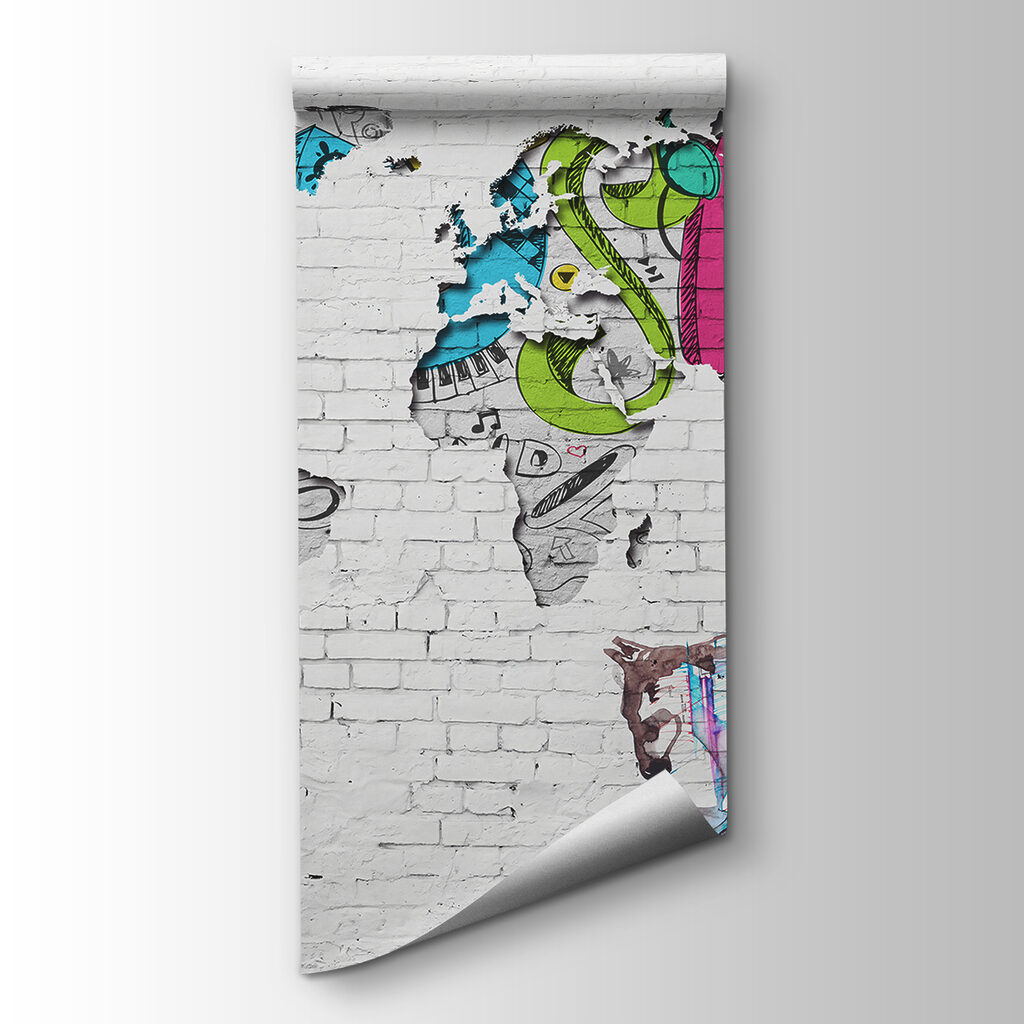 Map of the world painted on a brick wall