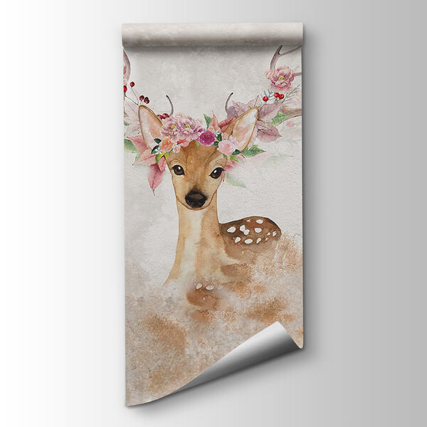 Watercolor of a deer with flowers on horns Watercolor of a deer with flowers on horns