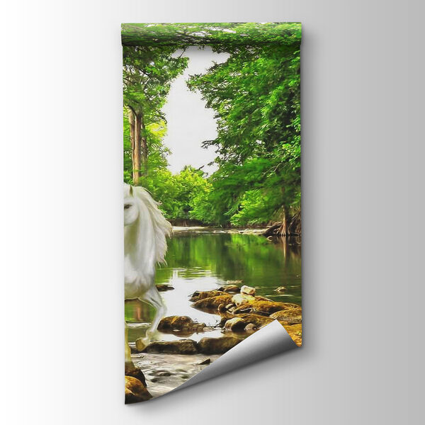 Group of white unicorns in a river Group of white unicorns in a river