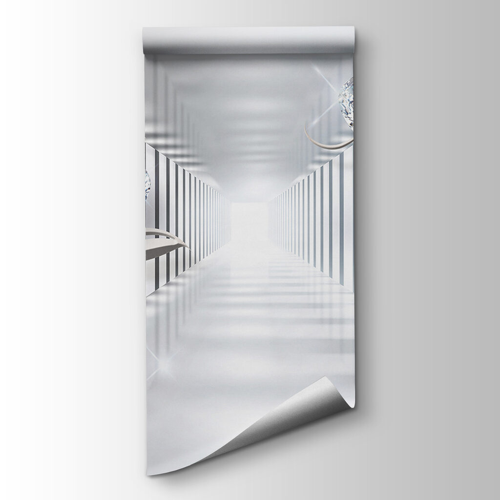 White hallway with diamonds and flowers White hallway with diamonds and flowers