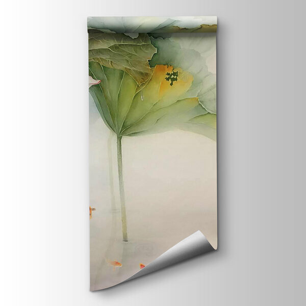 Painting of a duck swimming in a pond with flowers Painting of a duck swimming in a pond with flowers