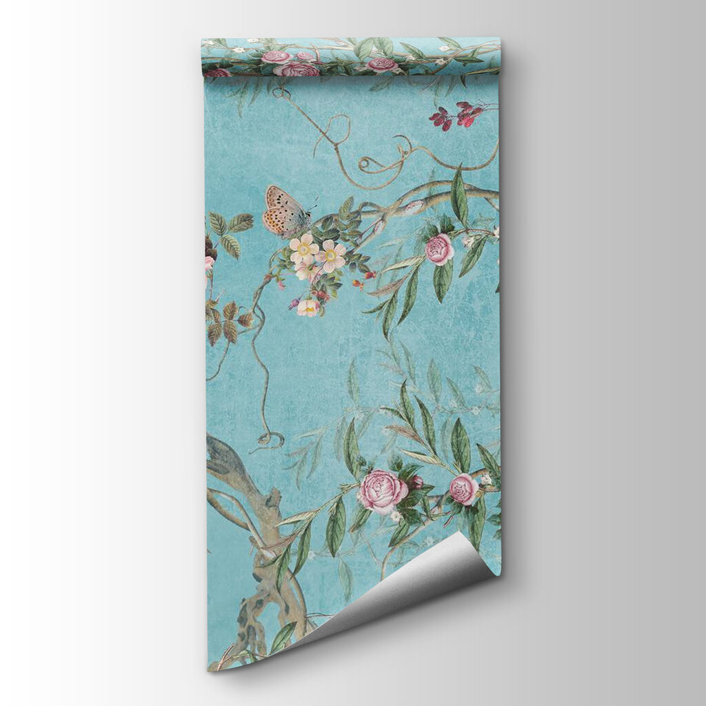 A wallpaper with birds and flowers