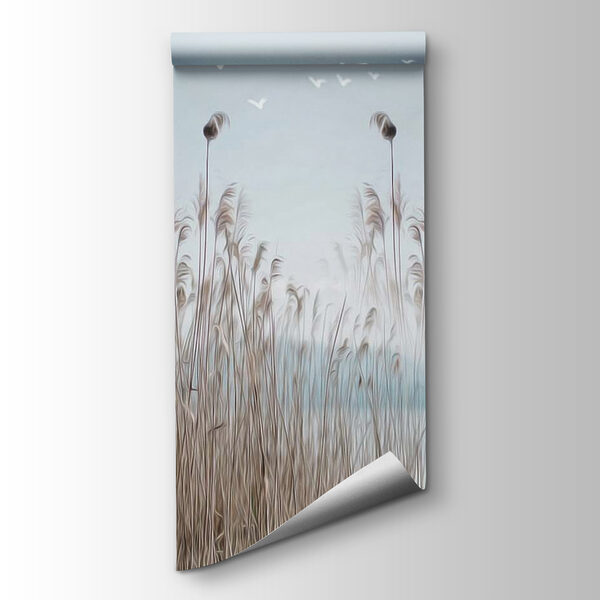 Group of tall grass with birds flying in the sky Group of tall grass with birds flying in the sky