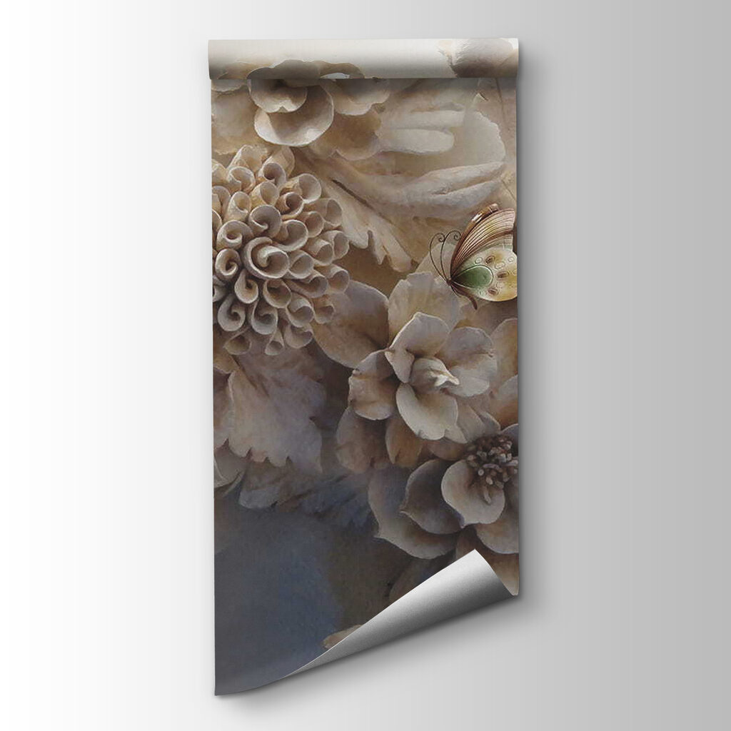 Group of white flowers and butterflies