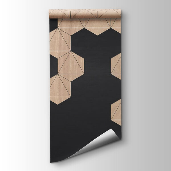 Wood and black background with hexagons