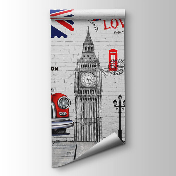 Red bus and a red bus painted on a wall Red bus and a red bus painted on a wall