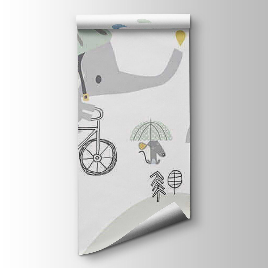 Cartoon elephant riding a bicycle