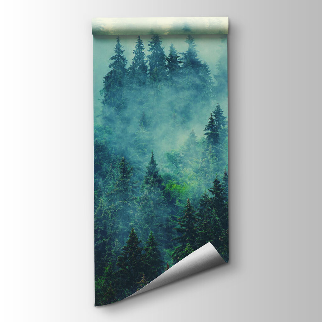 Foggy forest with trees