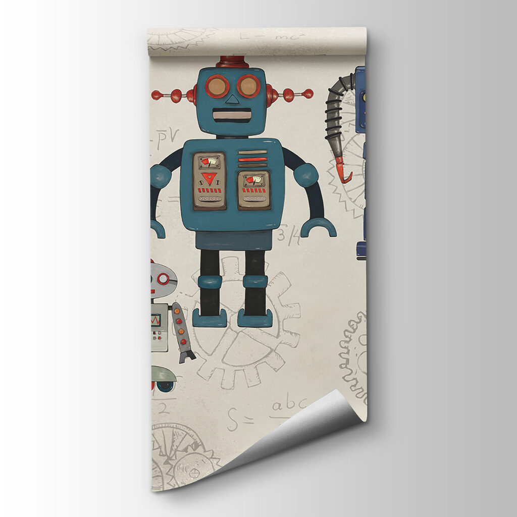 Group of robots with math equations