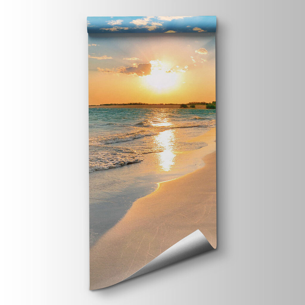 Beach with waves and a sunset Beach with waves and a sunset