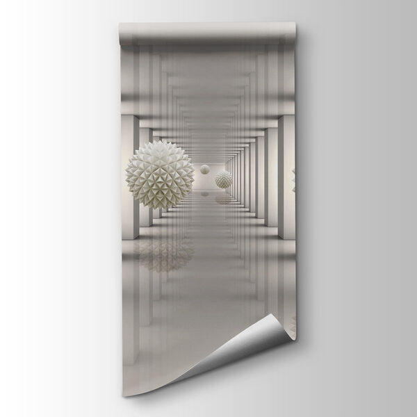 White room with white columns and white balls