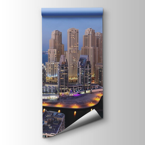 City with lights on the water