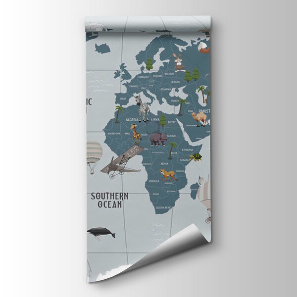 Map of the world with animals