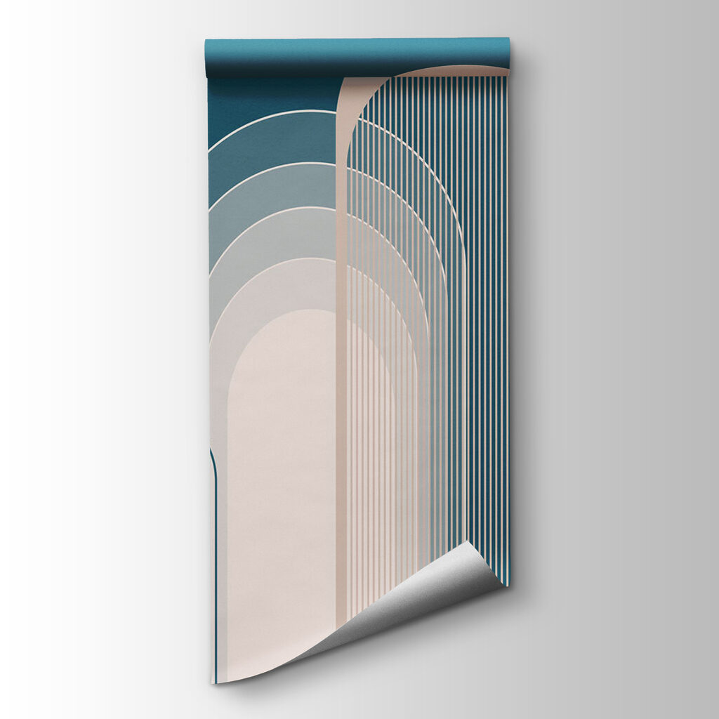 Blue and white art deco pattern