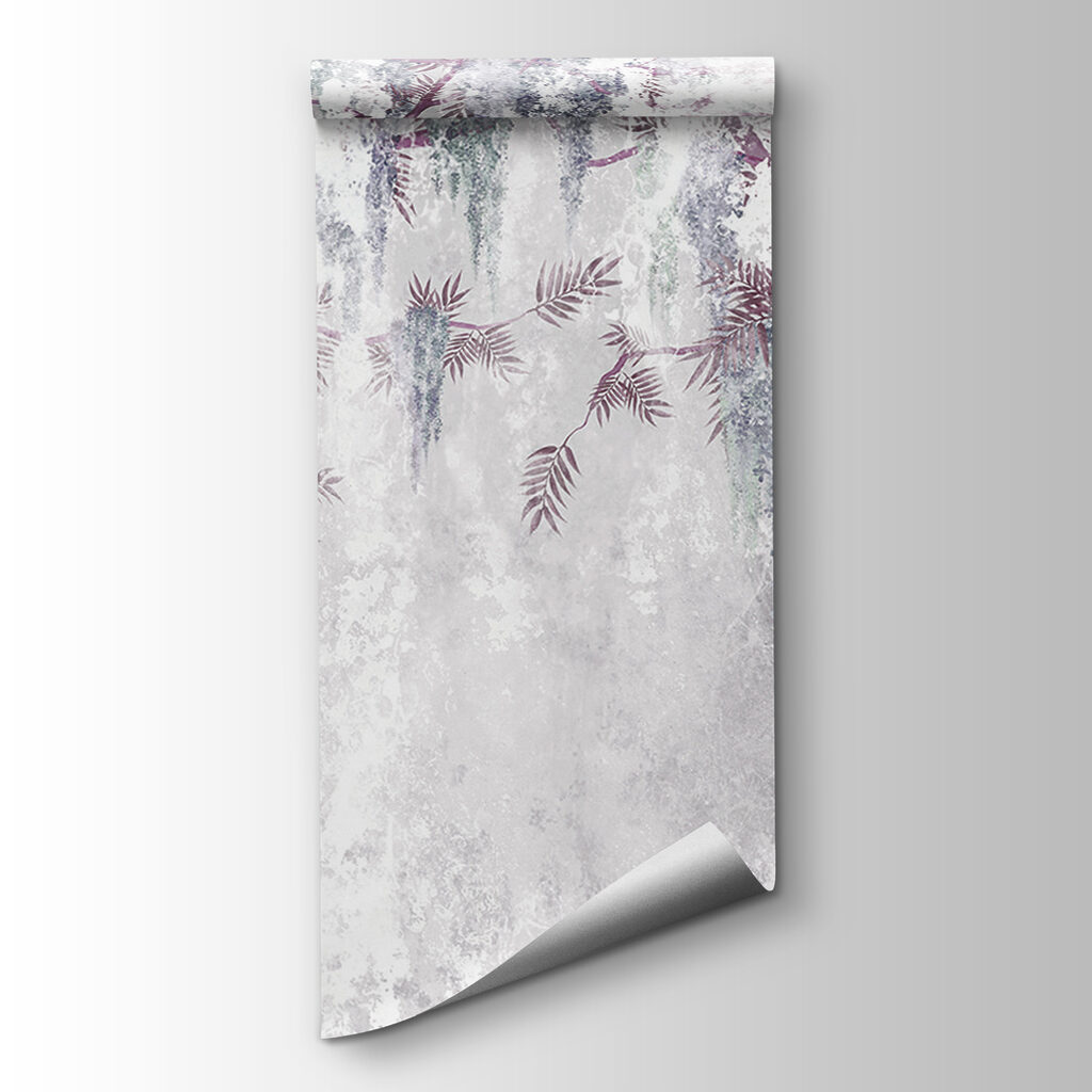 A white wall with purple flowers A white wall with purple flowers
