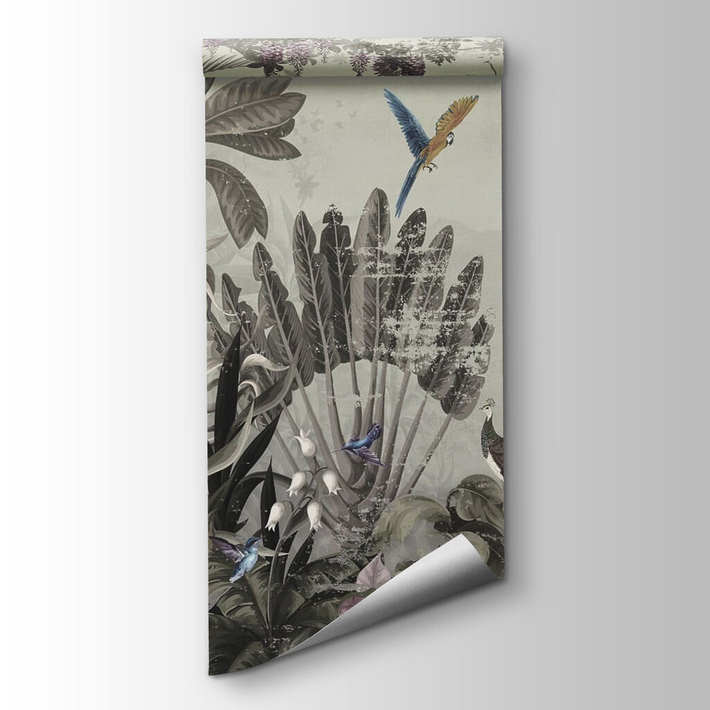 Wallpaper with birds and plants