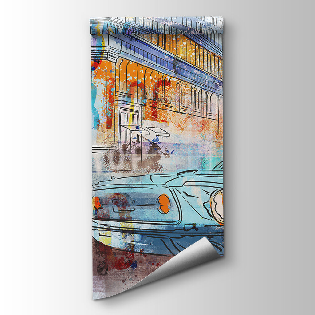 Drawing of a car on a street corner