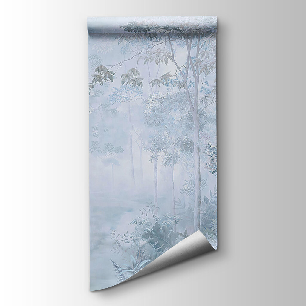 Foggy forest with trees and plants