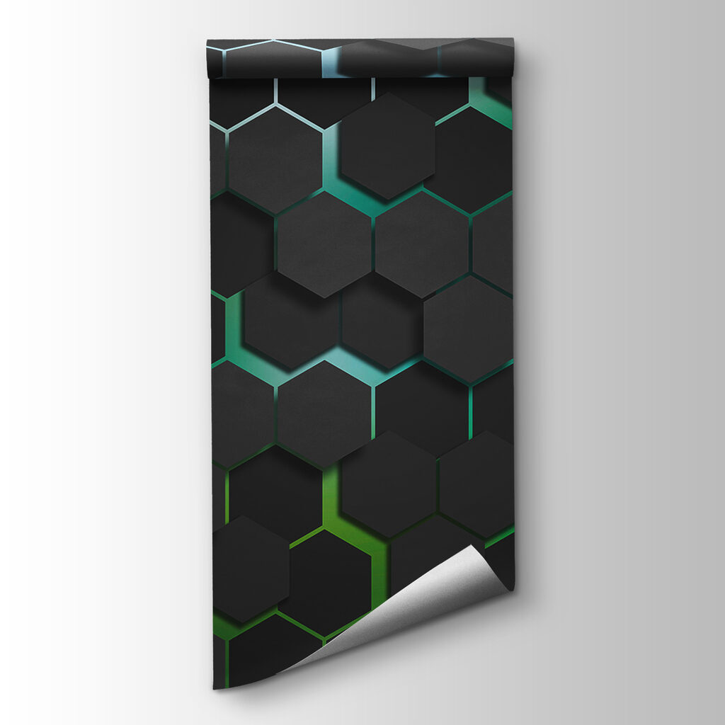 A black hexagons with green edges A black hexagons with green edges