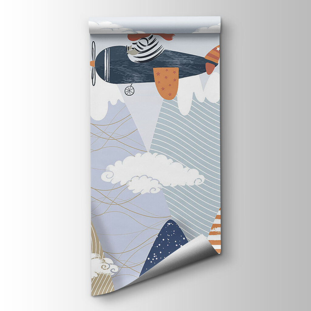 Cartoon bear flying on an airplane