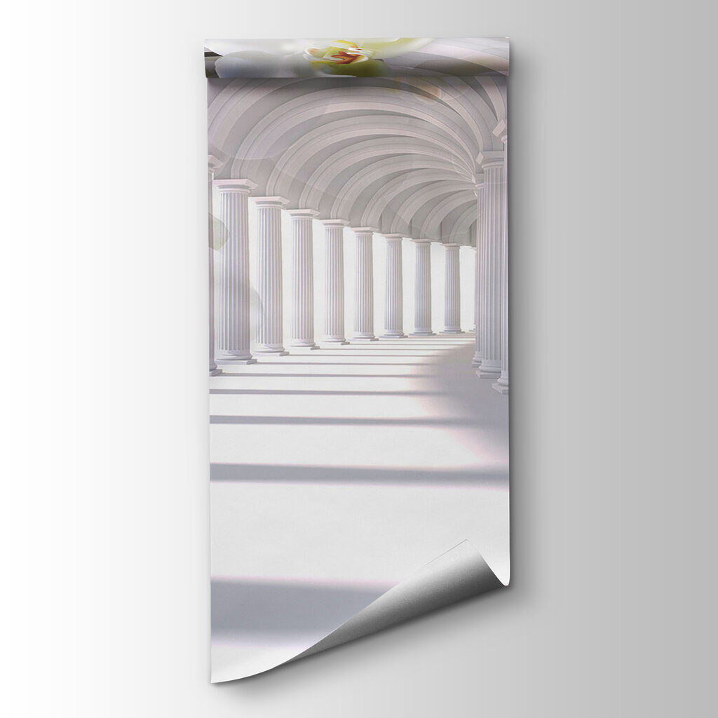 White columns and flowers in a hallway