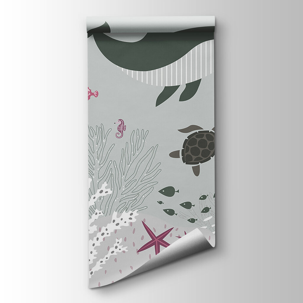 A sea life with a whale and seaweed A sea life with a whale and seaweed