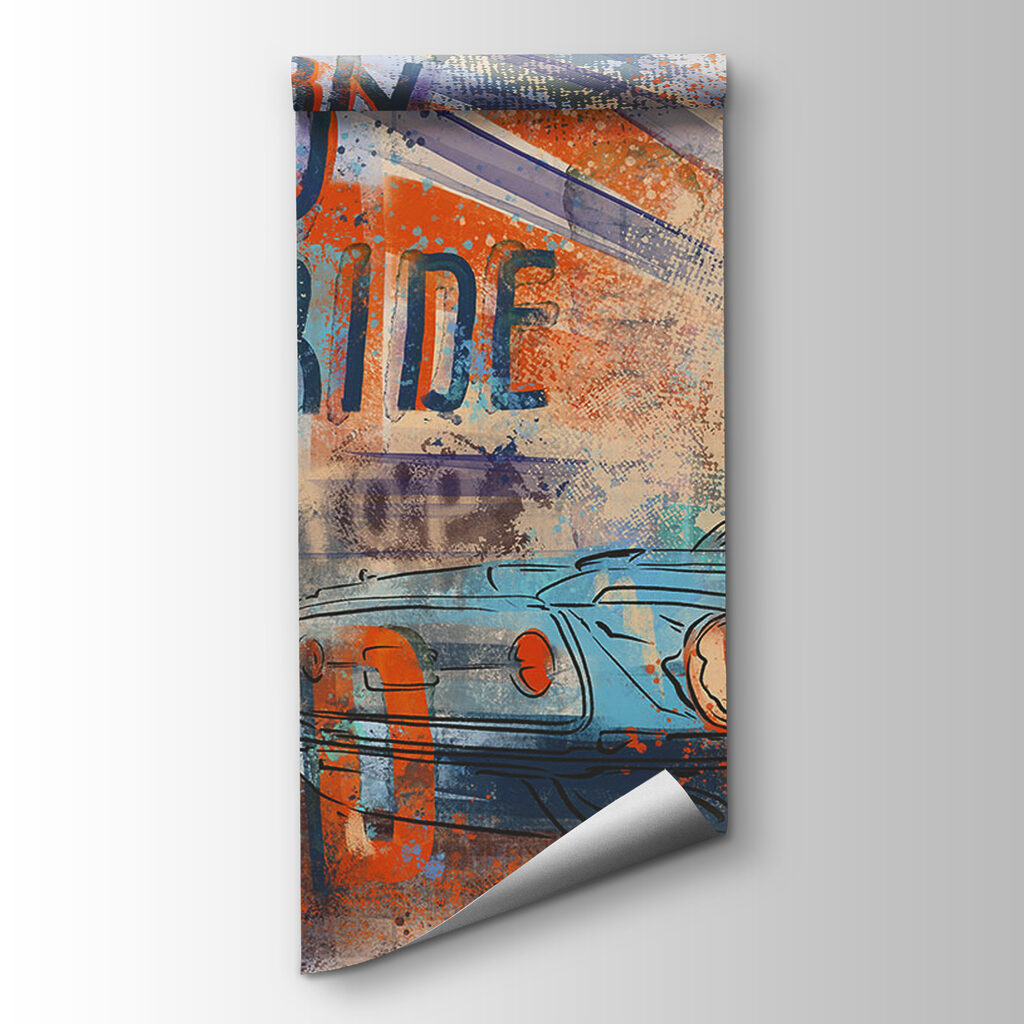 Painting of a car and street signs