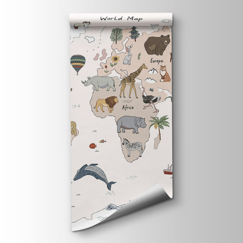 Map of the world with animals