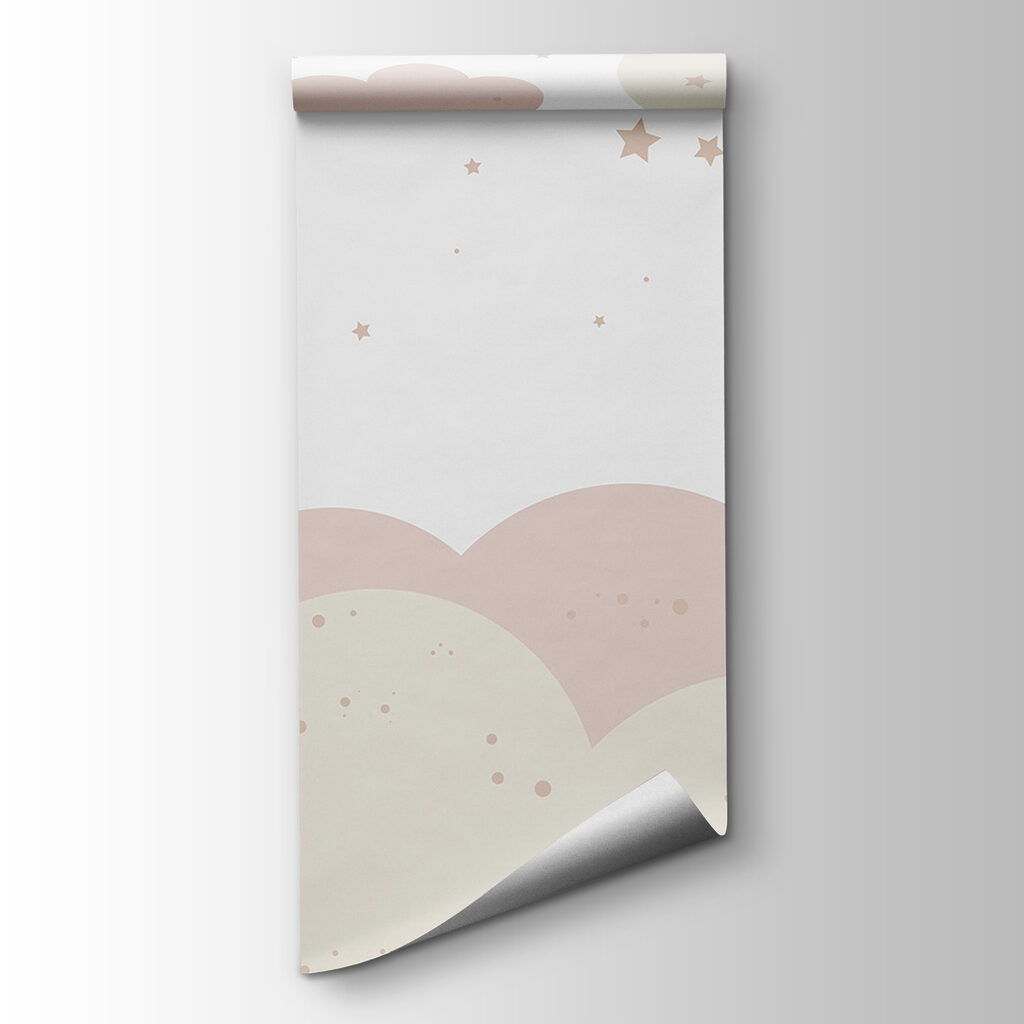 Pink and white clouds and stars