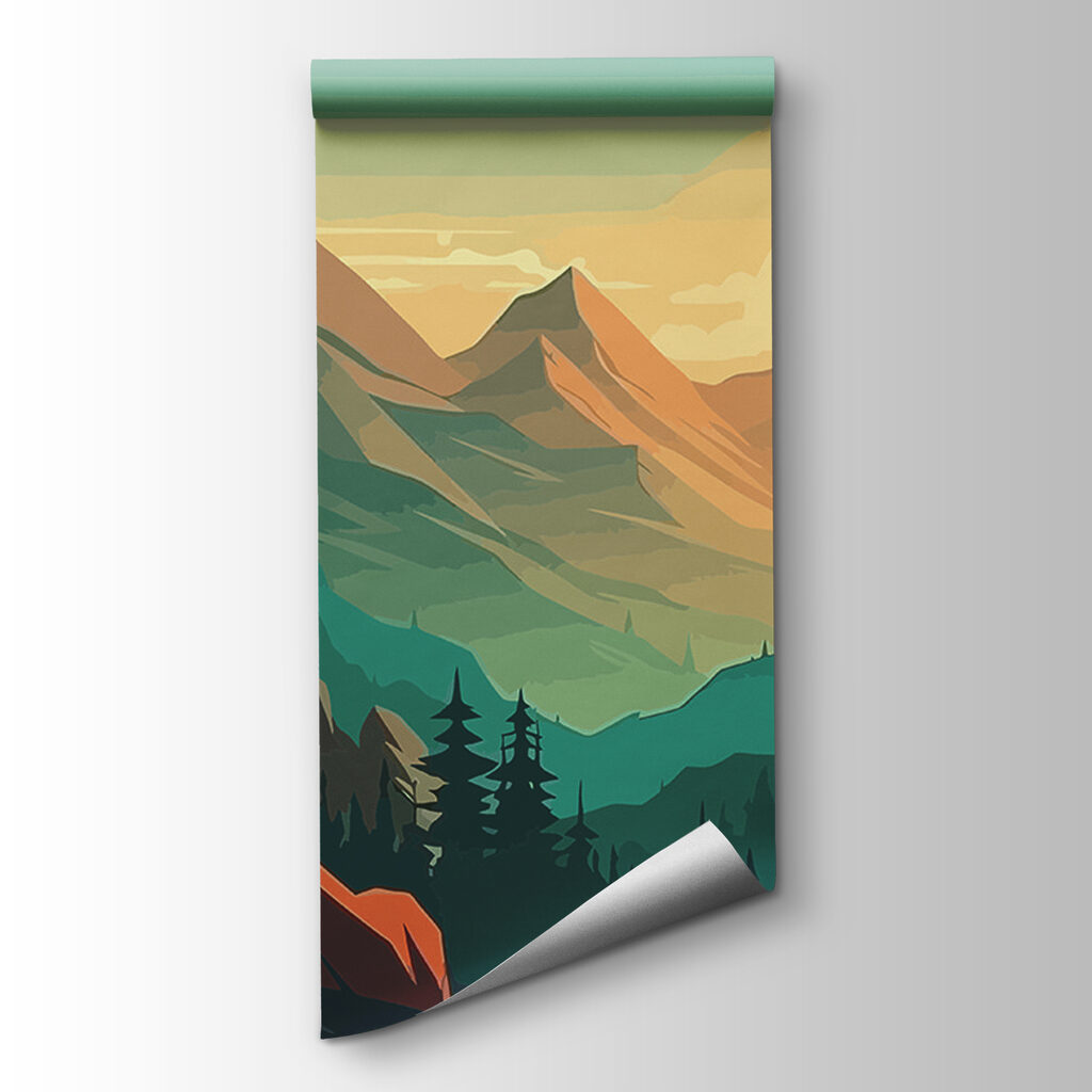 A landscape of mountains and trees
