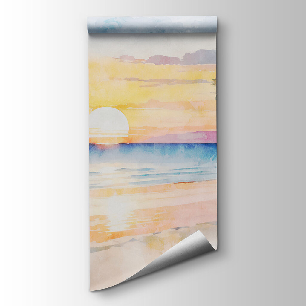 Watercolor of a beach with palm trees and a sunset Watercolor of a beach with palm trees and a sunset