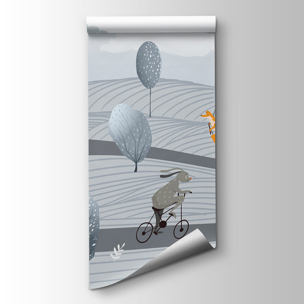 A group of animals riding bicycles in a field