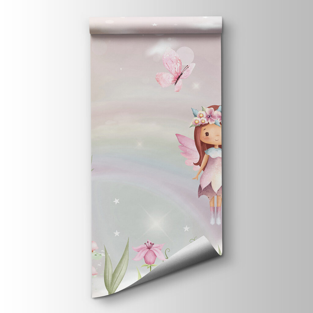 A cartoon fairy flying in the sky