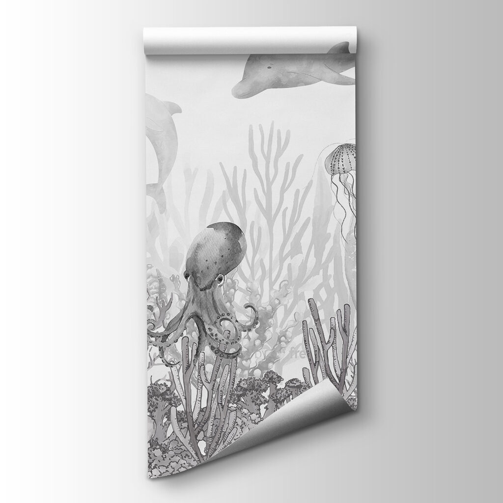 A sea life with fish and jellyfish