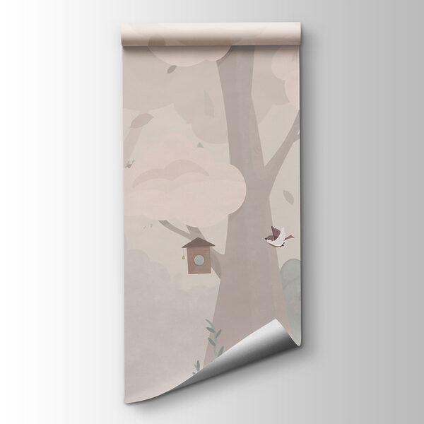 A cartoon of a bear and birds in a forest