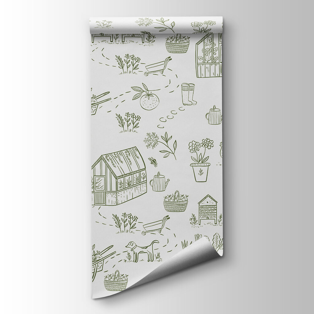 A pattern of gardening tools and plants A pattern of gardening tools and plants