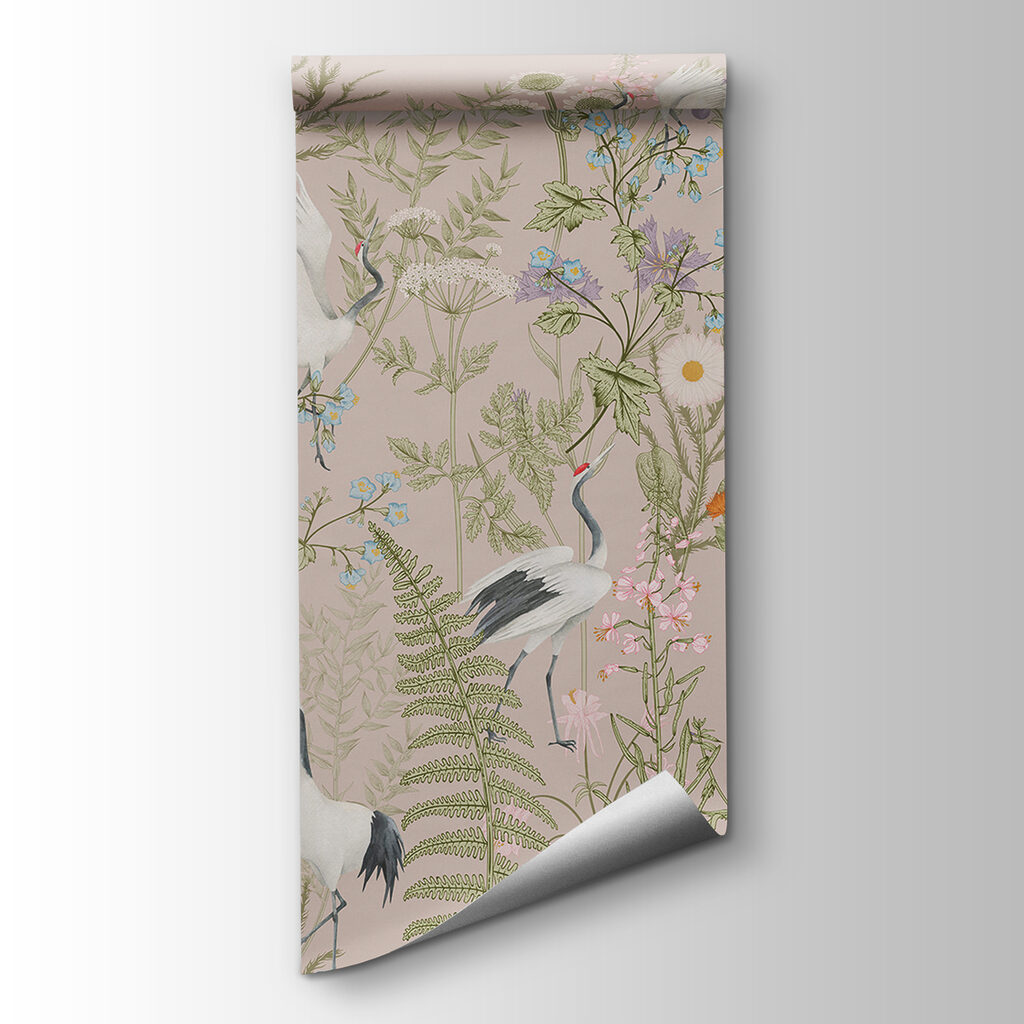 A wallpaper with birds and plants