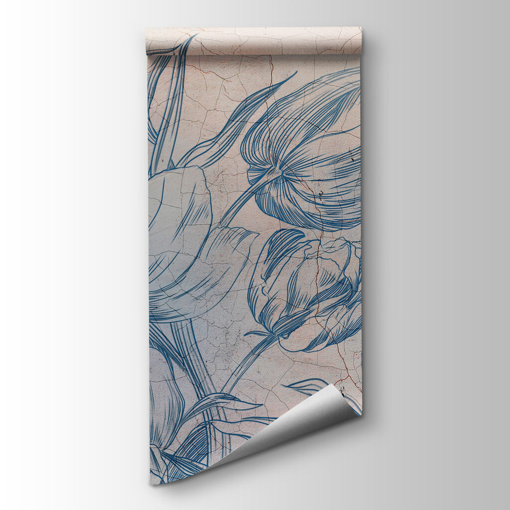 A drawing of flowers on a cracked wall A drawing of flowers on a cracked wall