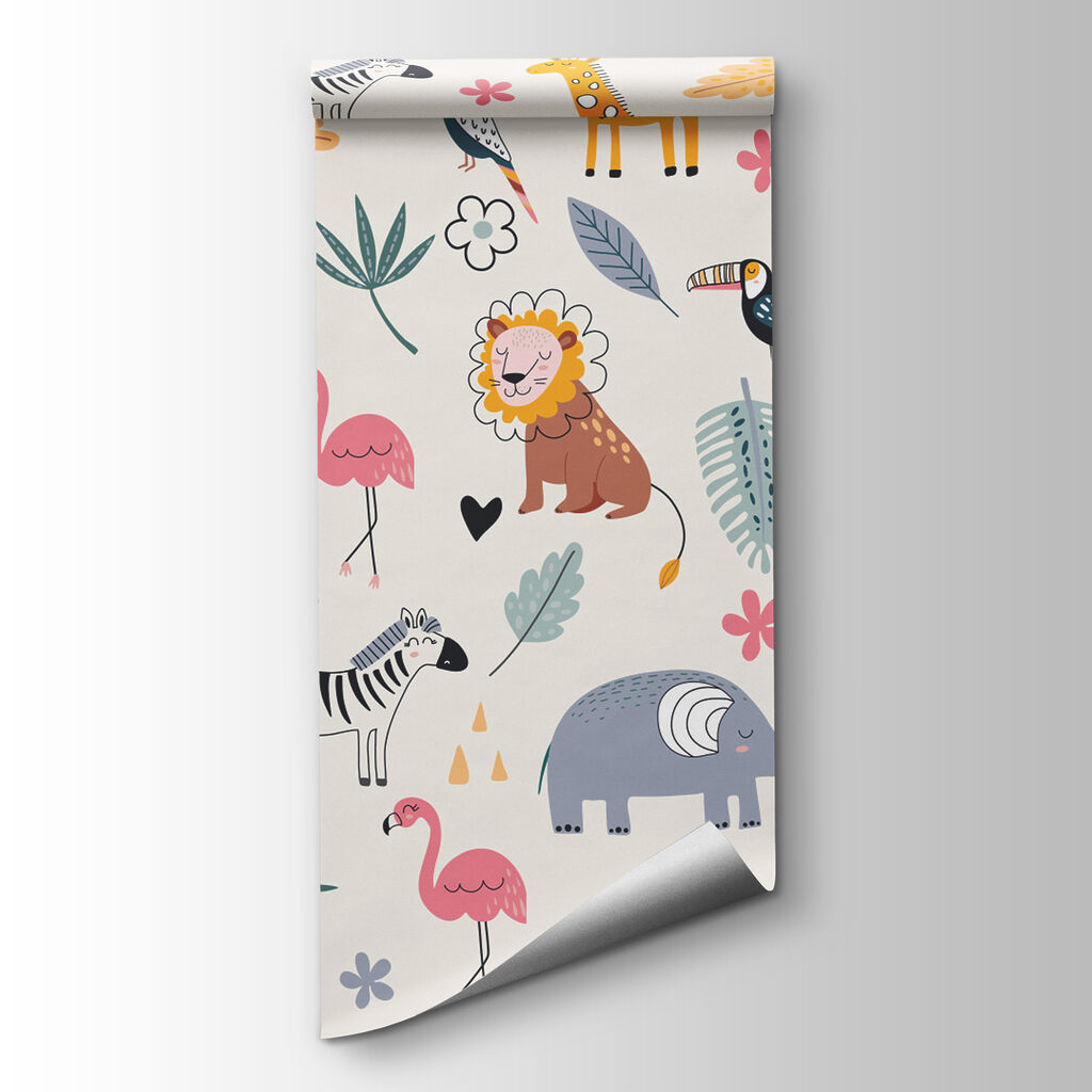 A pattern of animals and leaves