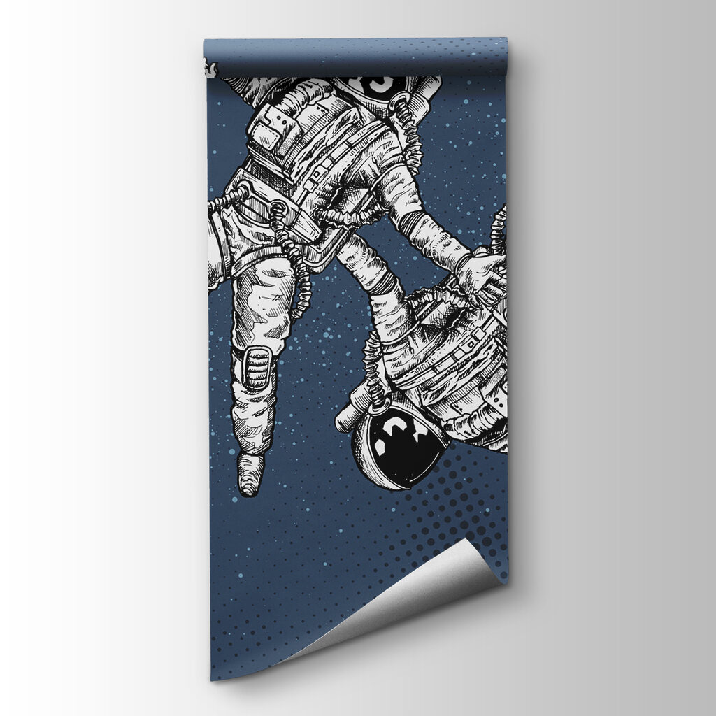 Two astronauts floating in space