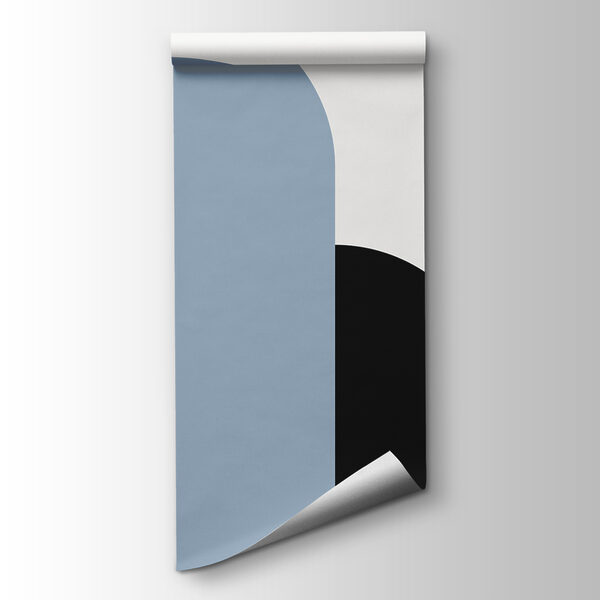 A black and white and blue geometric shapes