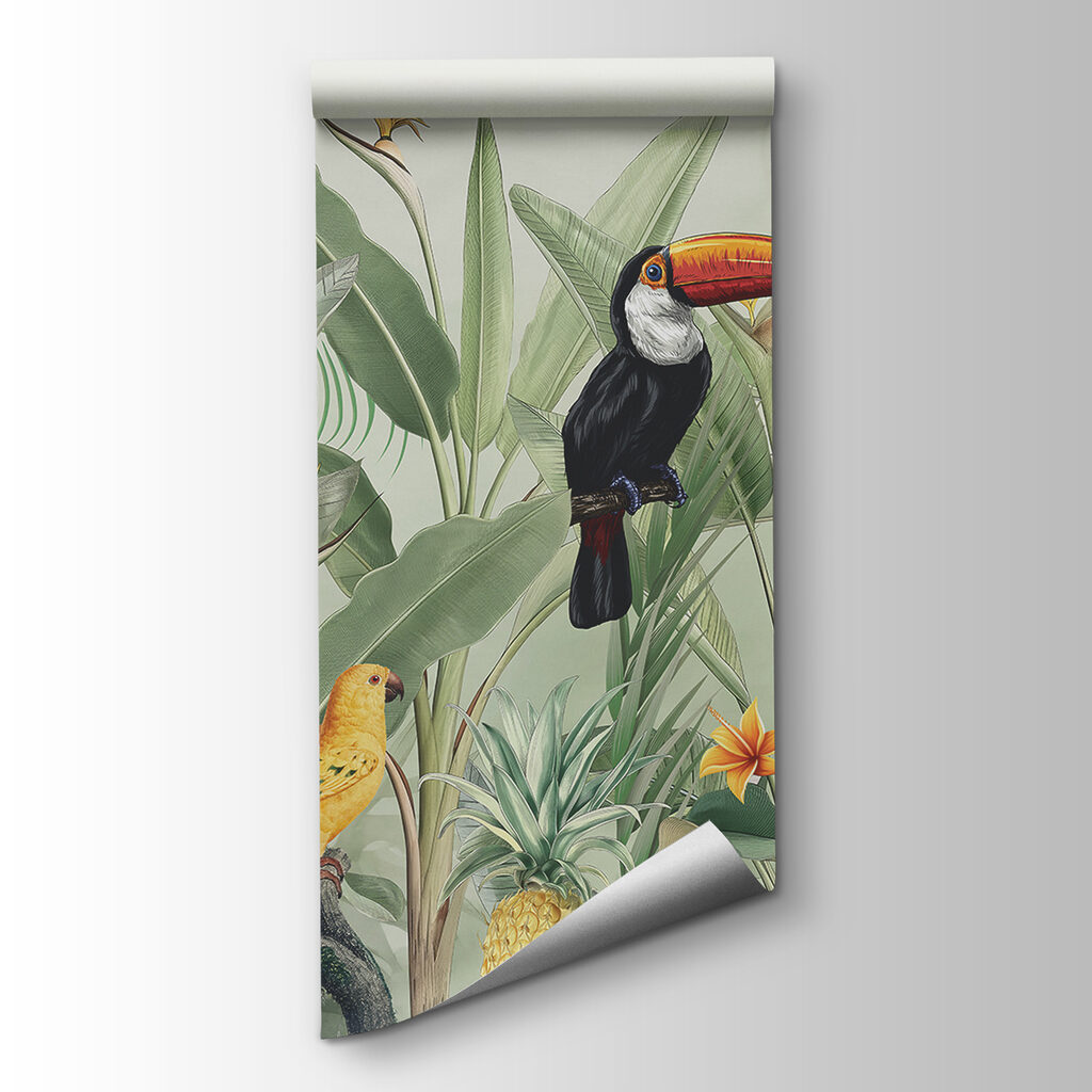 A wallpaper with birds and butterflies