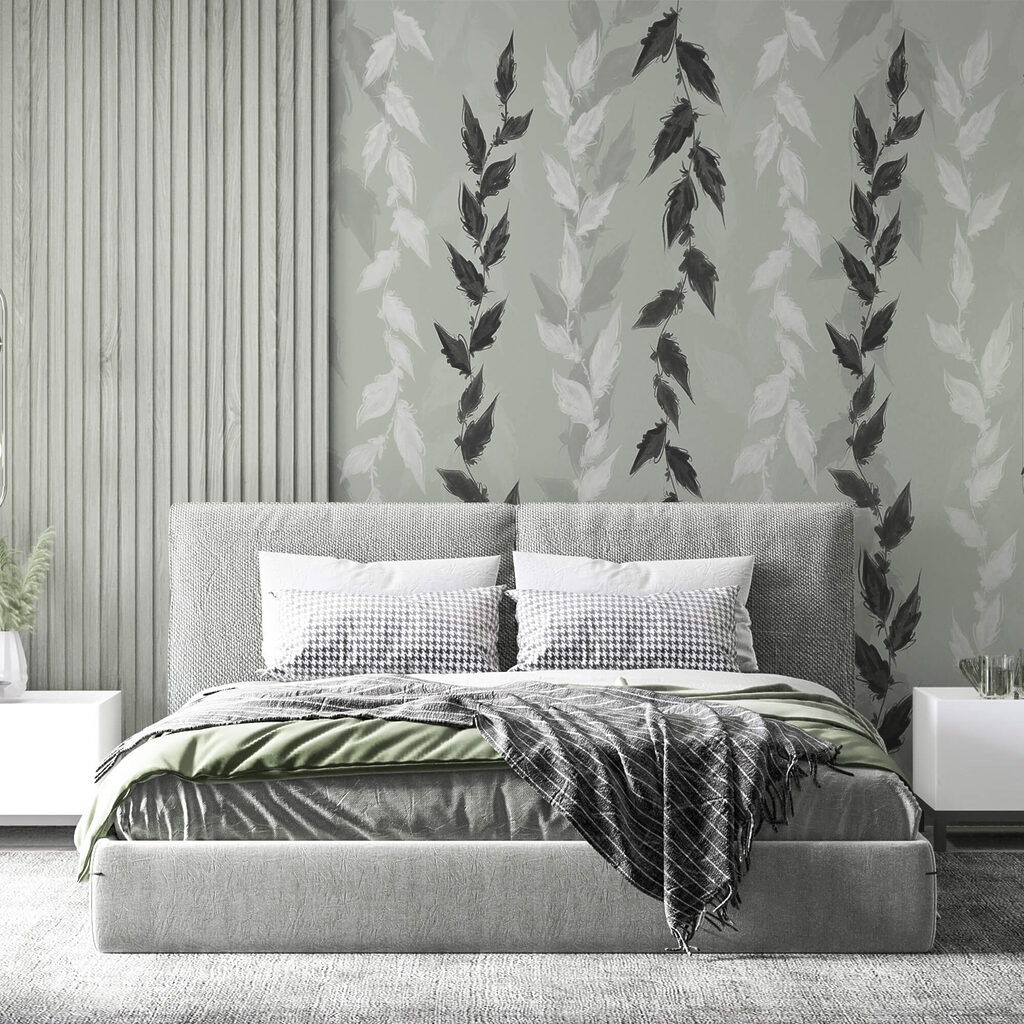 Foglie bianche e nere su sfondo grigio Foglie bianche e nere su sfondo grigio