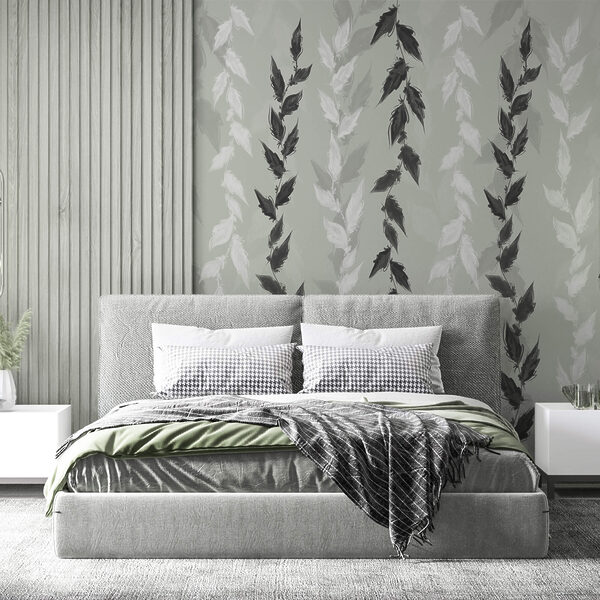 Foglie bianche e nere su sfondo grigio Foglie bianche e nere su sfondo grigio