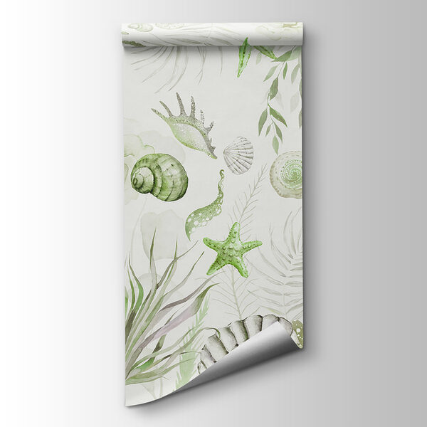 A watercolor sea creatures and plants