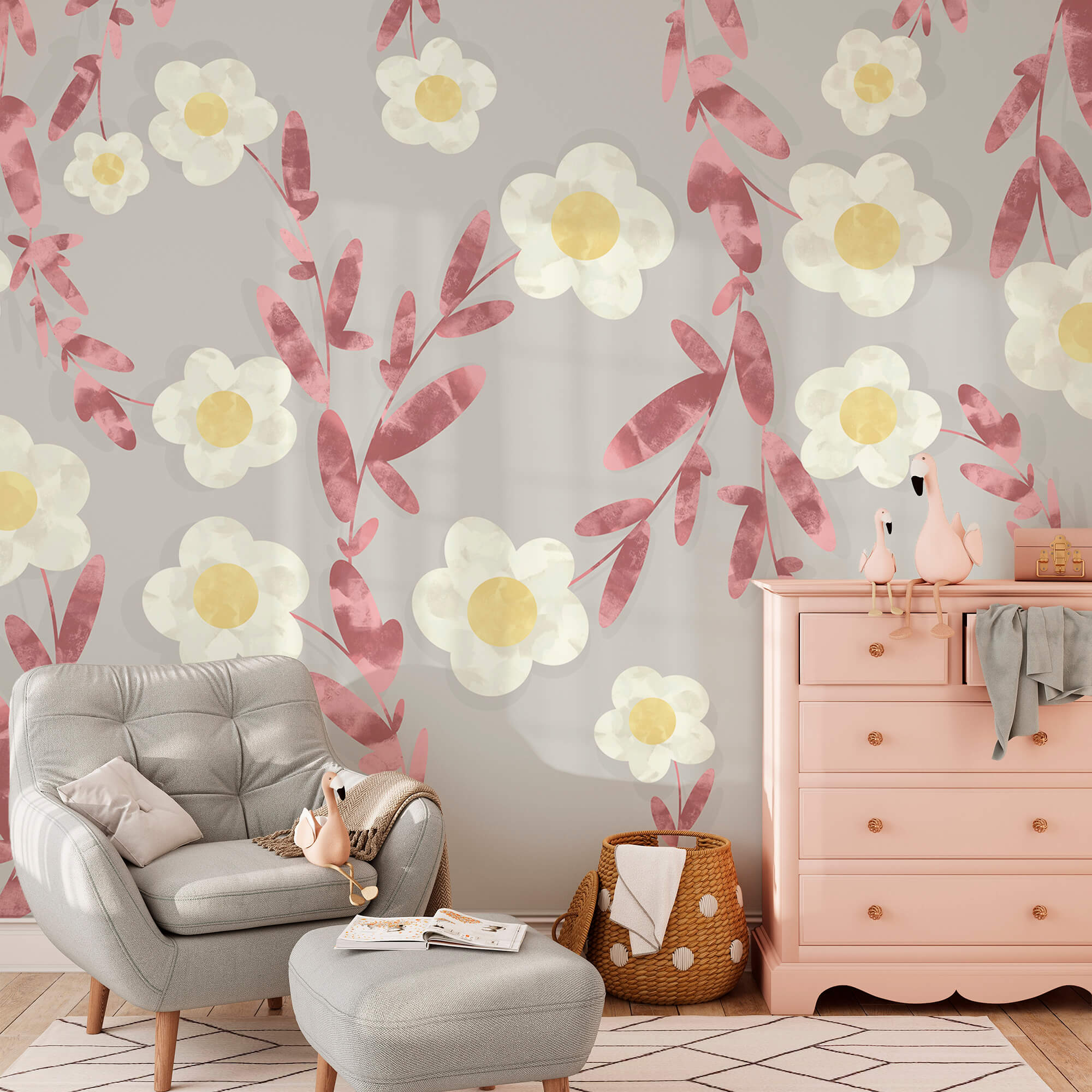 Motivo di fiori bianchi e gialli