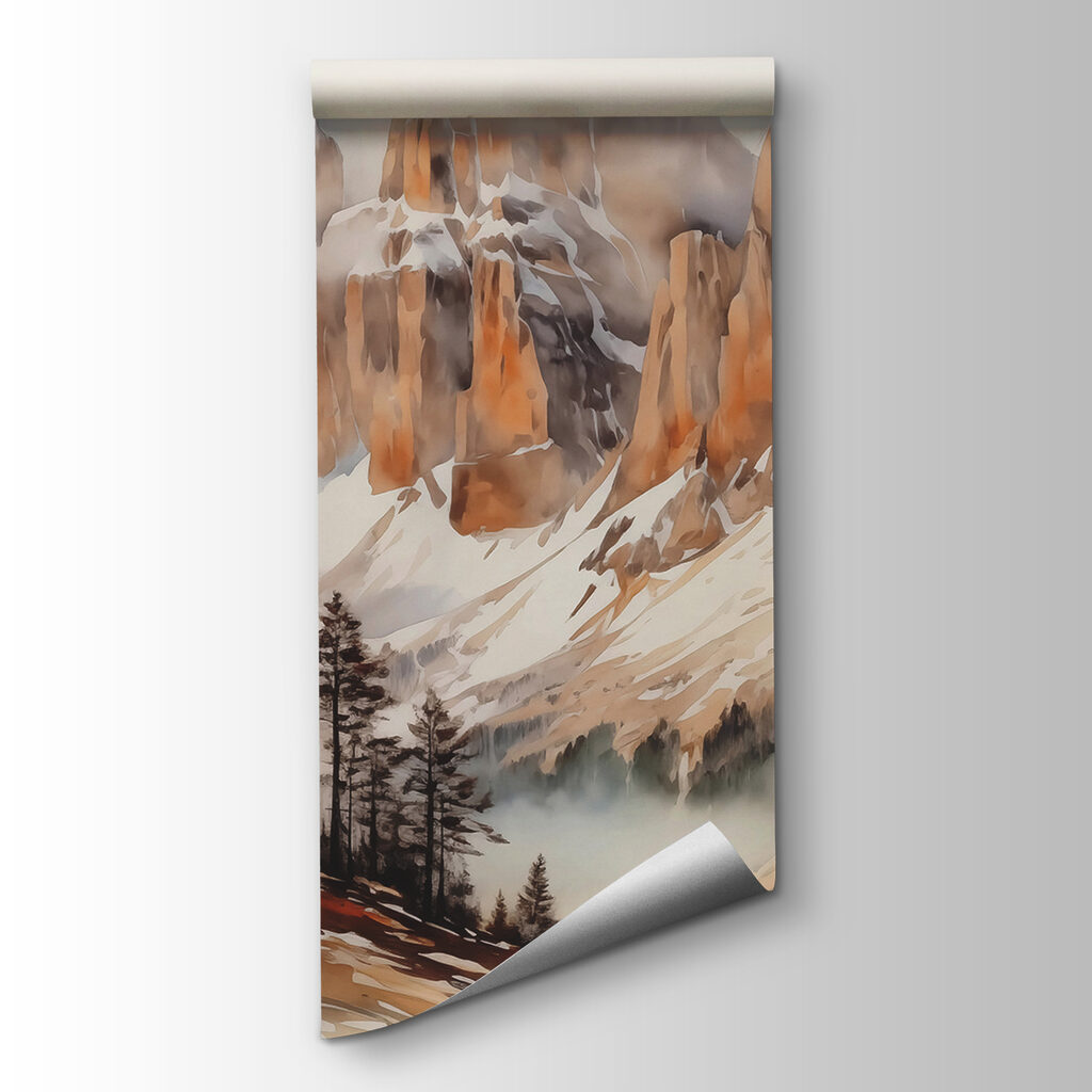 Mountain range with trees and clouds