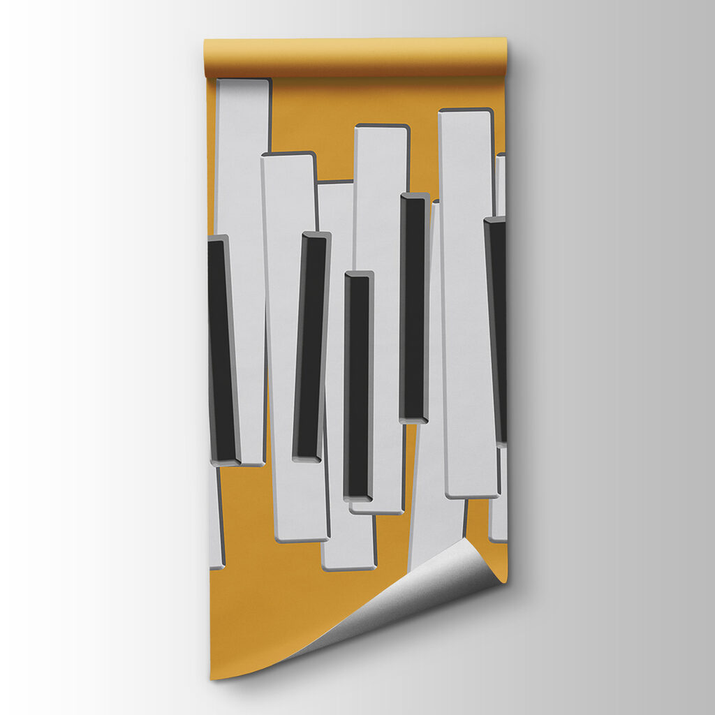 Piano keys on a yellow background