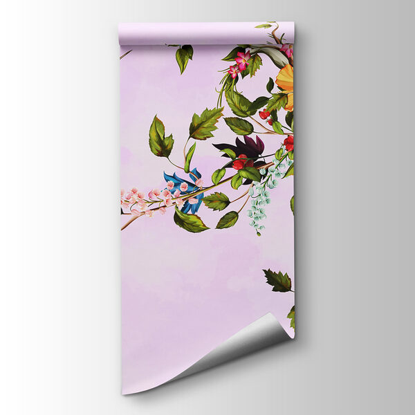 Painting of birds on a branch with flowers Painting of birds on a branch with flowers