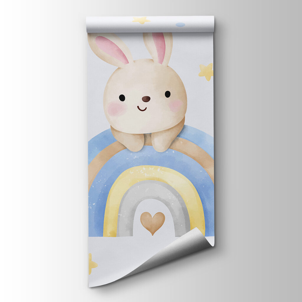 A cartoon bunny on a rainbow A cartoon bunny on a rainbow